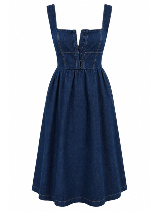 Lone Star Dresses & Skirts - Lone Star Denim Midi Dress Sz XS 100% Cotton Western Prairie Pockets Hook & Eye